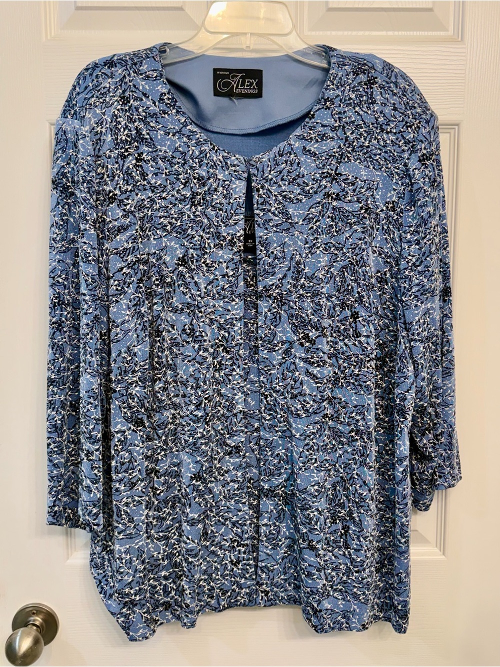 Alex Evenings Formal Blue Black Printed Layered Cardigan Set Sparkles